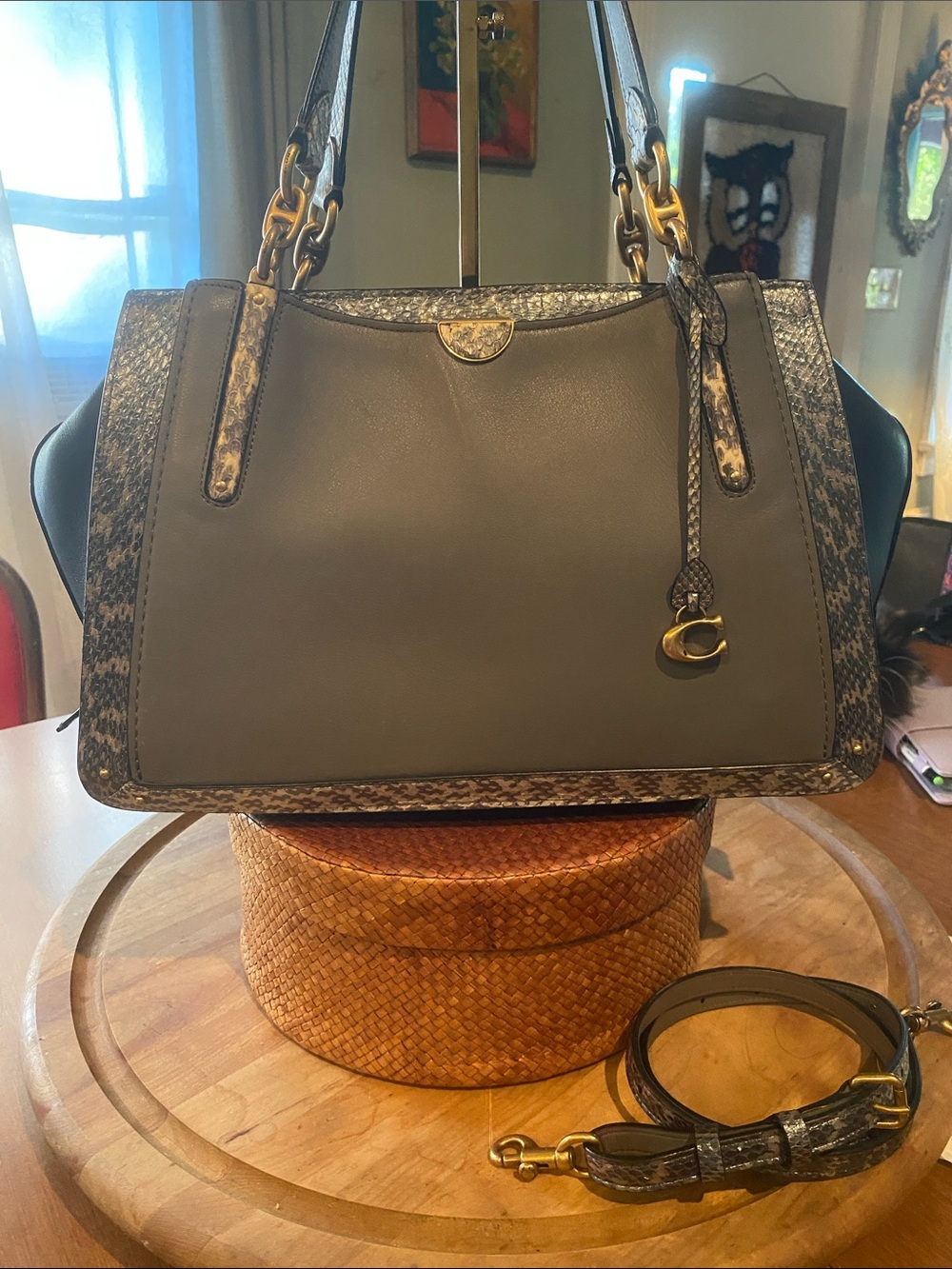 Coach Dreamer 36” Colorblock W/Snakeskin Detail Heather Grey